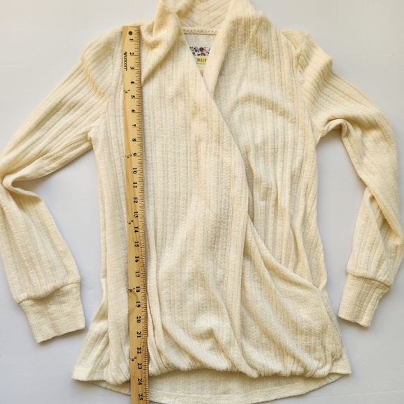 Maeve Anthropologie Womens Sweater Ivory Faux Wrap Front Long Sleeve Knit Xsmall - Picture 11 of 13